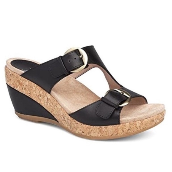 Dansko Carla wedge Sandals black leather size 41 - Picture 1 of 9